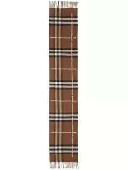Burberry клетчатый кашемировый шарф с логотипом, коричневый