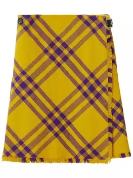 Burberry клетчатый килт с бахромой, желтый