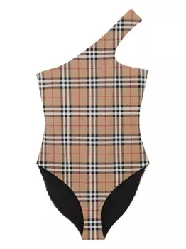 Burberry клетчатый купальник асимметричного кроя, нейтральный цвет
