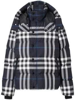 Burberry клетчатый пуховик со съемным капюшоном, черный