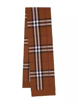 Burberry клетчатый шарф из смесовой шерсти, коричневый