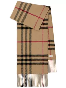 Burberry клетчатый шарф с бахромой, нейтральный цвет