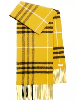 Burberry клетчатый шарф с бахромой, желтый