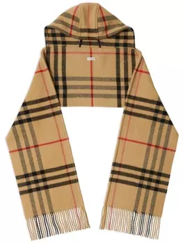 Burberry клетчатый шарф с капюшоном, нейтральный цвет