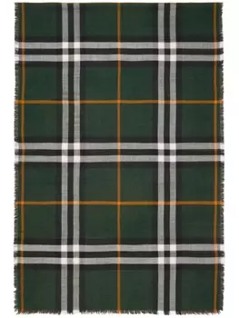 Burberry клетчатый шарф с необработанным кроем, зеленый