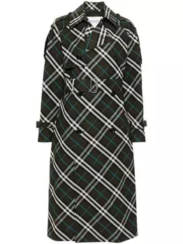 Burberry клетчатый тренч с поясом, зеленый