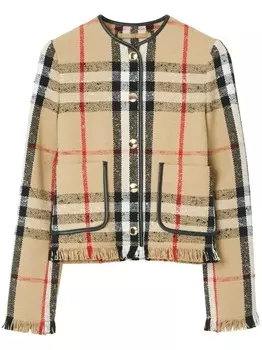 Burberry клетчатый жакет из букле, нейтральный цвет