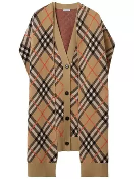 Burberry комплект из кардигана и шарфа в клетку, нейтральный цвет