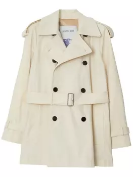 Burberry короткий тренч с поясом, нейтральный цвет