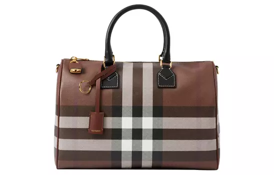 Burberry Кожаная сумка для боулинга, сумка через плечо, женская сумка среднего размера, коричневого цвета
