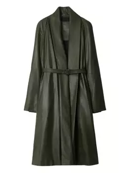 Burberry кожаное пальто с поясом, зеленый