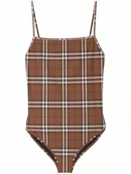 Burberry купальник в клетку, коричневый