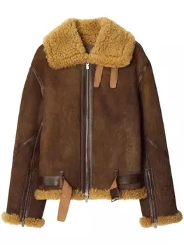 Burberry куртка с отделкой из овчины, коричневый