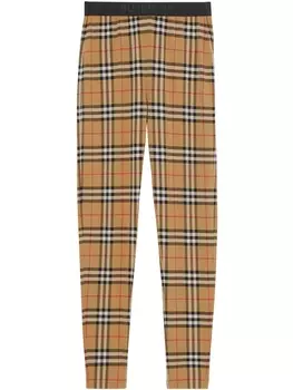 Burberry легинсы в клетку Vintage Check с логотипом, коричневый