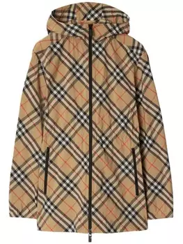 Burberry пальто в клетку Nova Check с капюшоном, нейтральный цвет