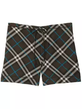 Burberry пижамные шорты из шёлка в клетку, коричневый