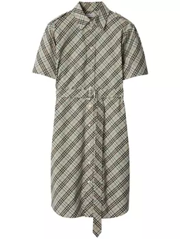 Burberry платье-рубашка мини в клетку, нейтральный