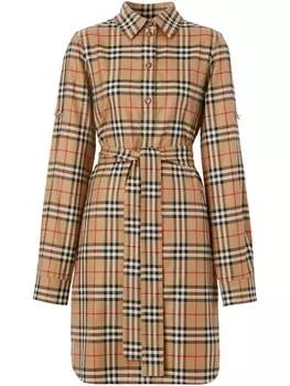 Burberry платье-рубашка в клетку Vintage Check с поясом, нейтральный цвет