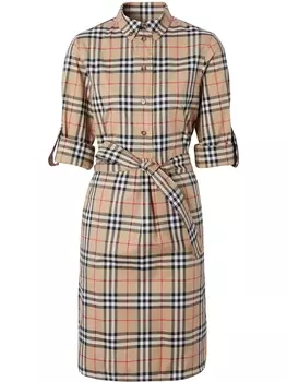 Burberry платье-рубашка в клетку Vintage Check с поясом, коричневый
