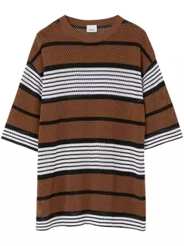 Burberry полосатая футболка оверсайз, коричневый