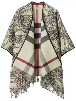 Burberry пончо Equestrian Knight с бахромой, серый
