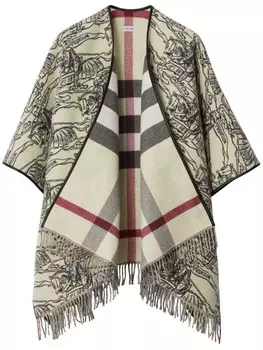 Burberry пончо Equestrian Knight с бахромой, серый