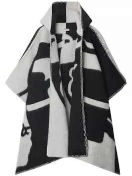 Burberry пончо с капюшоном и логотипом, черный