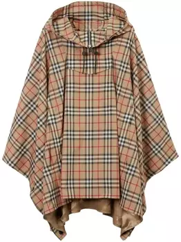 Burberry пончо в клетку Vintage Check с капюшоном, нейтральный цвет