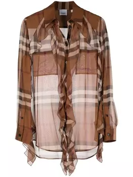 Burberry прозрачная рубашка в клетку, коричневый