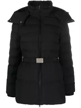Burberry пуховик с капюшоном и поясом, черный