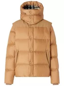 Burberry пуховик с капюшоном и съемными рукавами, коричневый