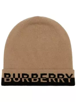 Burberry шапка бини с вышитым логотипом, коричневый