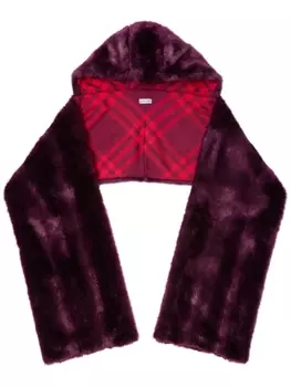 Burberry шарф из искусственного меха с капюшоном, красный