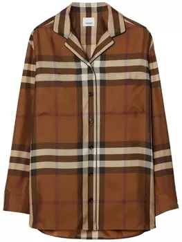 Burberry шелковая рубашка Check, коричневый