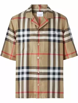 Burberry шелковая рубашка с короткими рукавами, коричневый