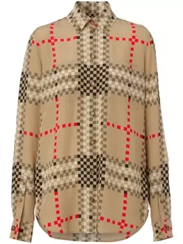 Burberry шелковая рубашка в клетку, нейтральный цвет