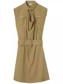 Burberry шелковое платье с поясом, нейтральный цвет