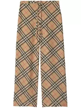 Burberry шелковые пижамные брюки в клетку Nova Check, нейтральный цвет