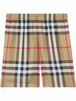 Burberry шелковые шорты в клетку, коричневый