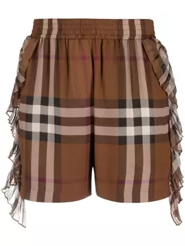 Burberry шелковые шорты в клетку, коричневый
