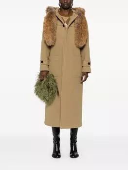 Burberry шерстяное пальто с отделкой из искусственного меха, коричневый