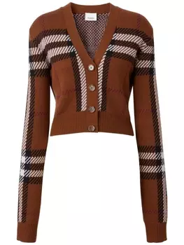 Burberry шерстяной кардиган в клетку, коричневый