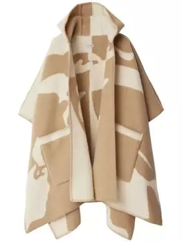 Burberry шерстяной кейп с капюшоном и узором EKD, нейтральный цвет