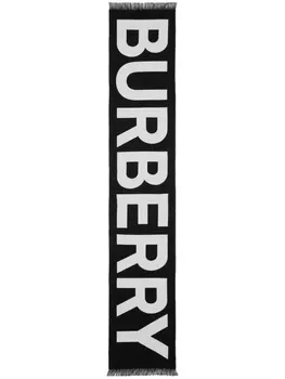 Burberry шерстяной шарф с логотипом, черный