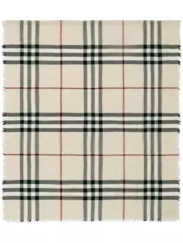 Burberry шерстяной шарф в клетку с необработанным кроем, нейтральный цвет