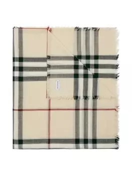 Burberry шерстяной шарф в клетку с необработанным кроем, нейтральный цвет
