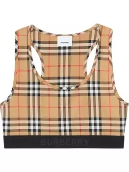 Burberry спортивный бюстгальтер в клетку Vintage Check, коричневый