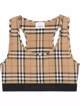 Burberry спортивный бюстгальтер в клетку Vintage Check, нейтральный цвет