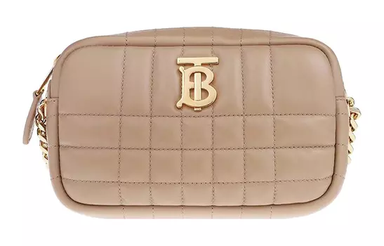 Burberry Стеганая кожаная мини-сумка для фотокамеры Lola, бежево-золотистый оттенок