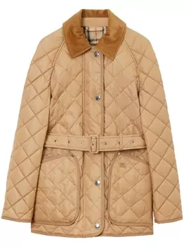 Burberry стеганая куртка с поясом, нейтральный цвет